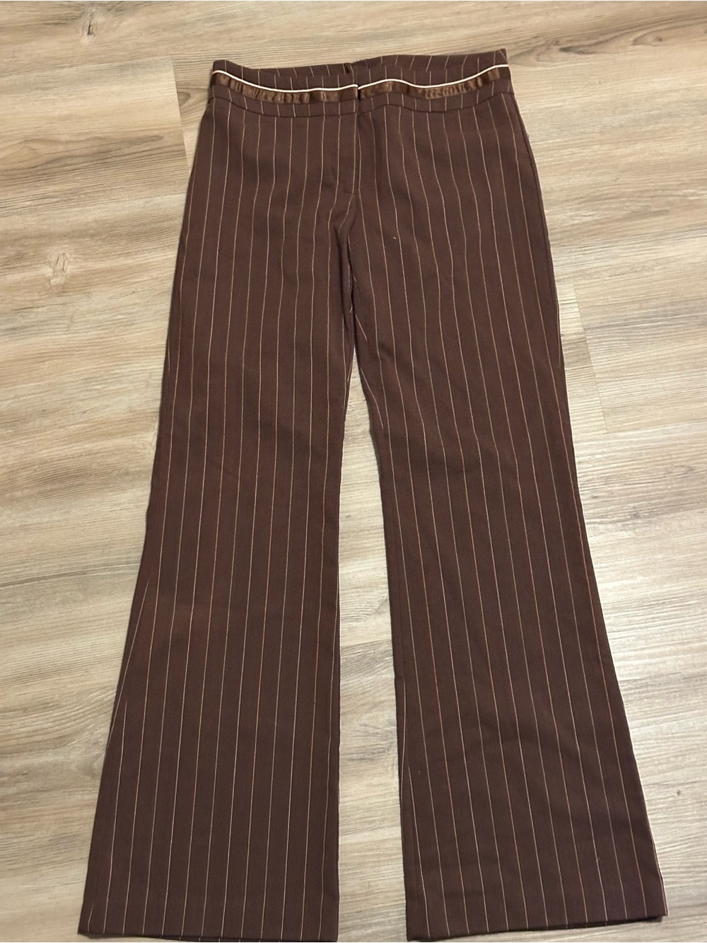 Women’s Brown Pinstriped Wide-Leg Pants